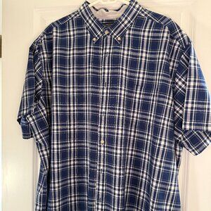Roundtree Yorke Men Shirt Short Sleeve Blue & White Plaid Button Up Shirt – 2XL